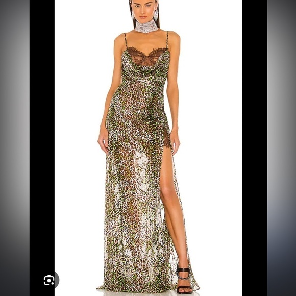 REVOLVE X DUNDAS williamsburg maxi dress in green leopard. - Picture 1 of 10